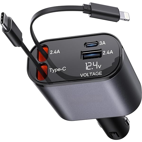 4-in-1 Retractable Car Charger – No More Cable Mess & Dead Phones
